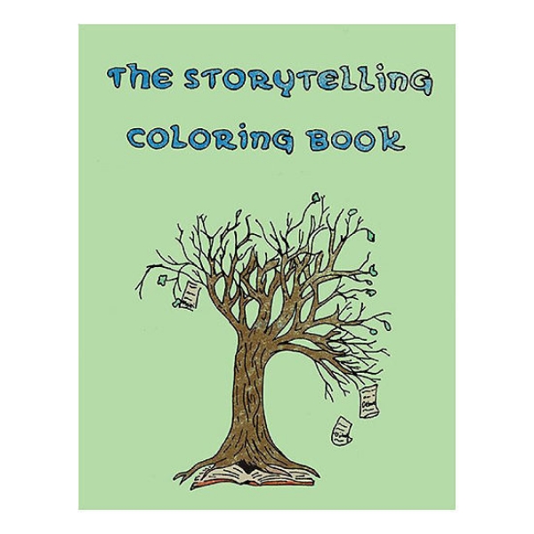 The Storytelling Coloring Book cover featuring  illustrated tree in front of light green background