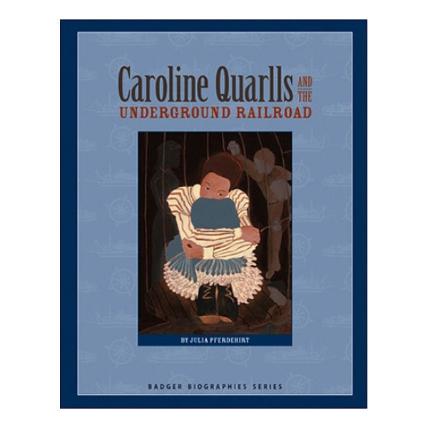 Caroline Quarlls book cover with graphic of Caroline surrounded by blue and dark blue border