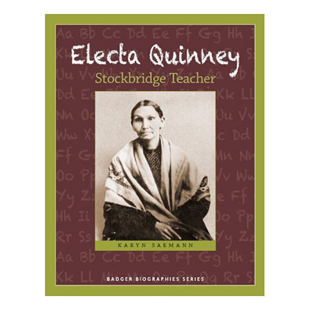 Electa Quinney book cover featuring image of Electa surrounded by brown and green border