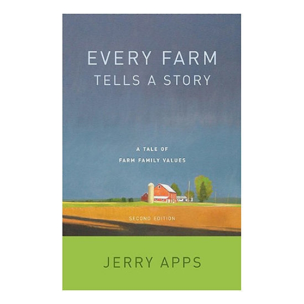 Every Farm Tells a Story book cover featuring colored illustration of farm with red barn in far back