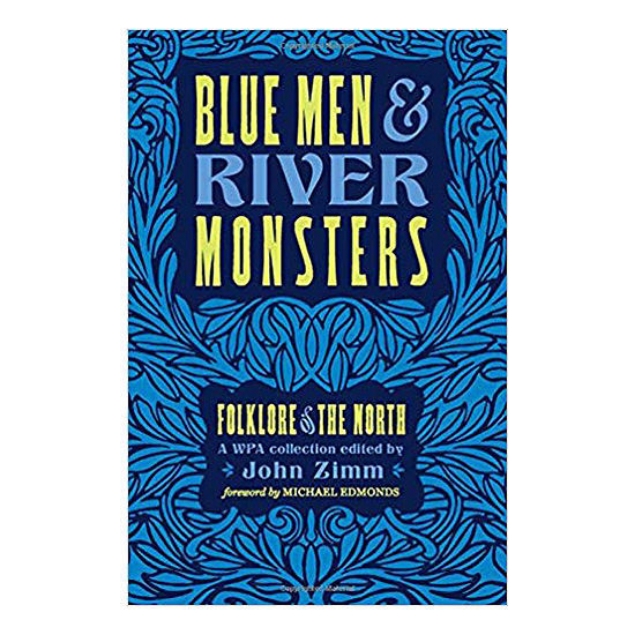 Blue Men and River Monsters book cover featuring bold title and dark blue patterned background