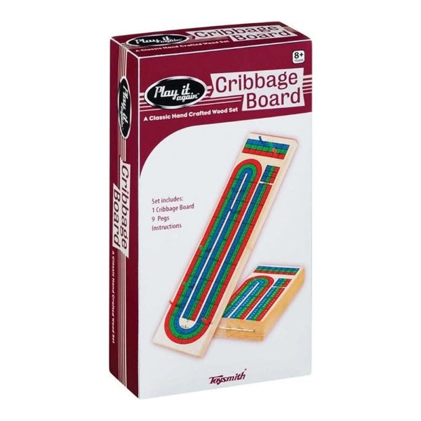 Folding Cribbage Board box with image of board on front.