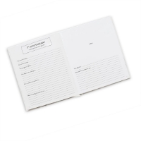 Anniversary Journal open to show sample pages with writing prompts and space for photo.