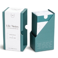 Green "Life Notes" box open to show contents which is inner file box holding themed envelopes for the life notes.