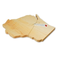 Maple Wisconsin cheese board laying on its side; the angle of view shows the depth of the board.