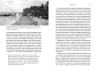 Page spread from "Red Arrow Across the Pacific" with black and white image of soldiers at on shore at Pongani and several paragraphs of text.