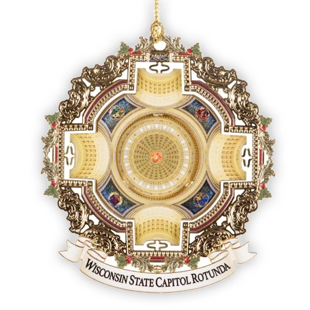 The 2024 Wisconsin State Capitol Ornament on a blank white background.