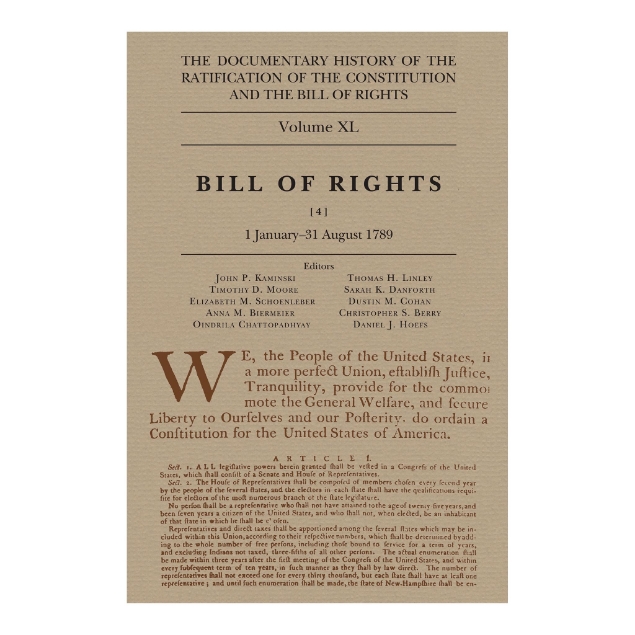 Book cover of "The Documentary History of the Ratification of the Constitution" Volume 40. Beige background with title in black font.