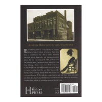 Back cover of the book "Hidden History of Eau Claire" with a short summary of the book and two black and white photos.